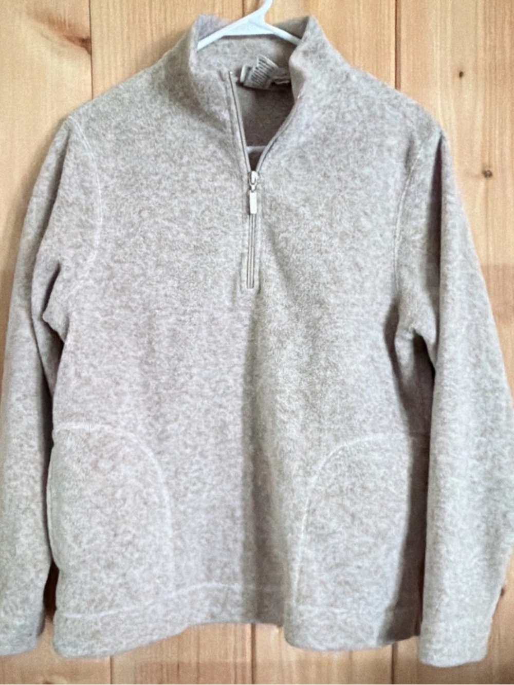 L.L.Bean Beige Fleece 1/4 Zip Sweatshirt Pockets Mock Neck Women’s S